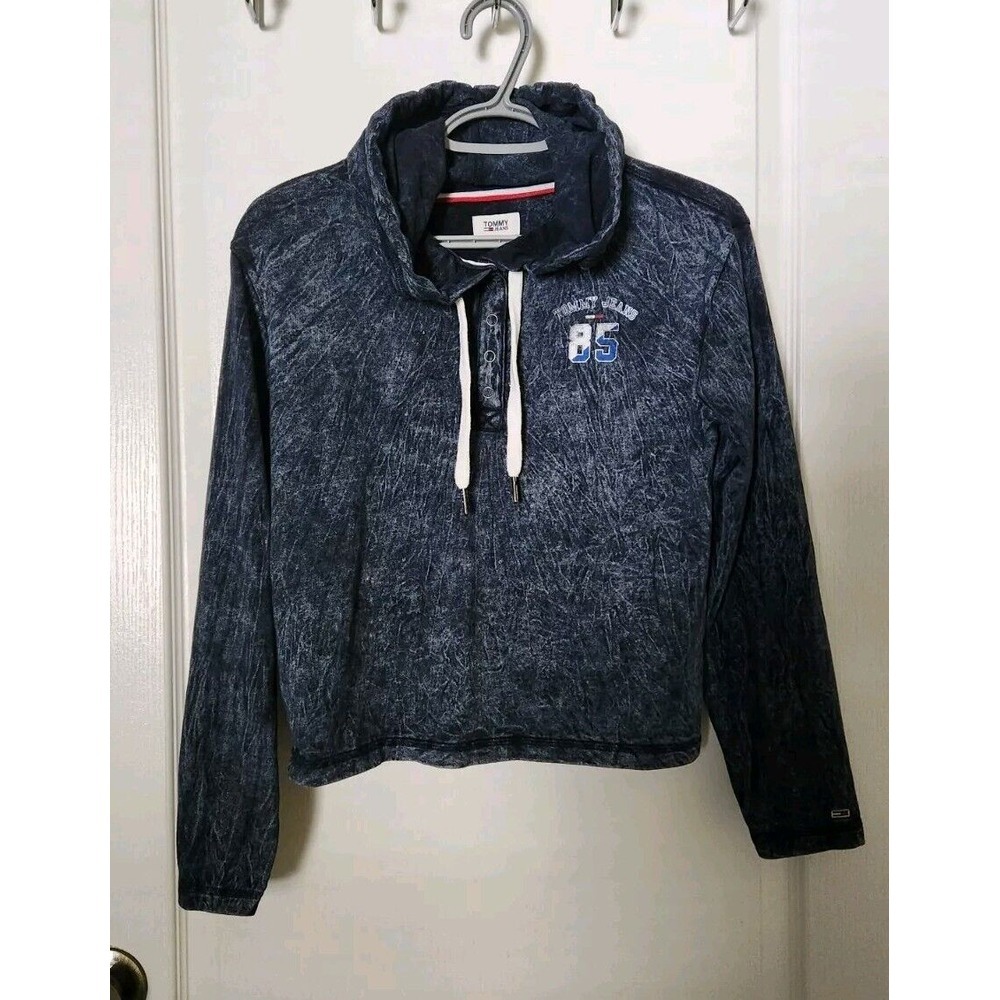 Tommy Jeans Women's Hoodie Sweater Pullover Long Sleeves Cotton Blue Size XS